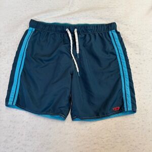 Diesel Swim Trunks Mens Medium Blue Reversible Striped Logo